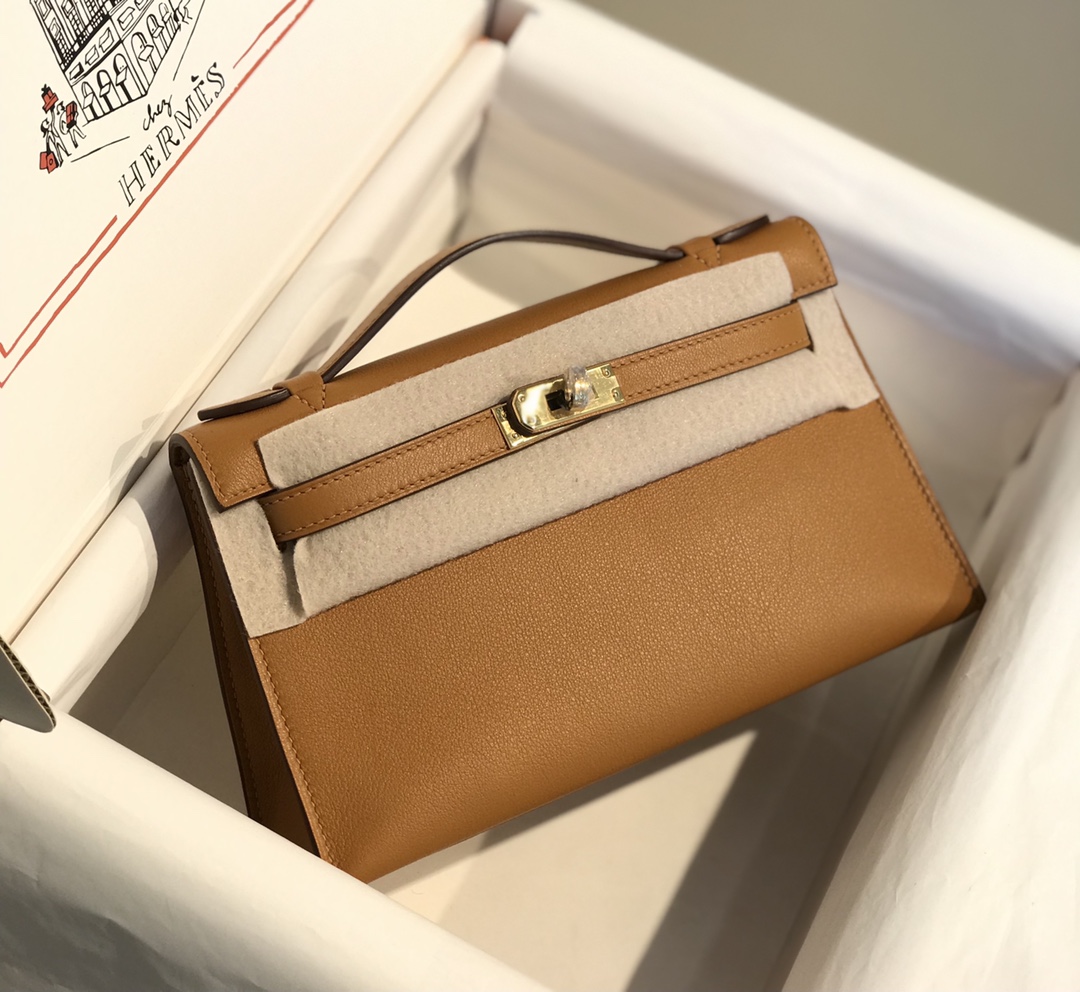 Hermes Mini Kelly Pochette 22cm Bag In Sesame Swift Leather